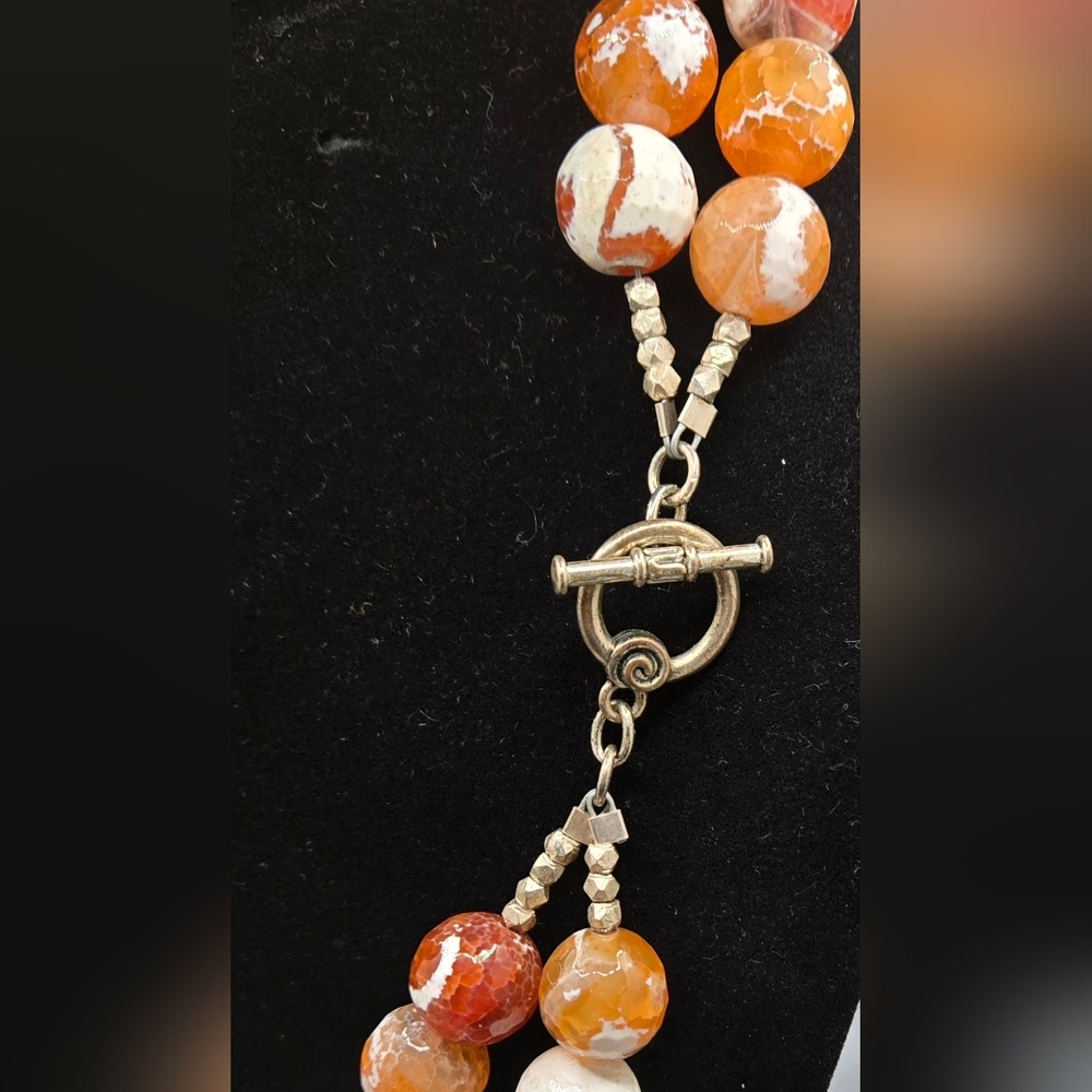 Chunky Carnelian Snakeskin Agate w/Druzy Inclusion Heavy 296g  20" Long - Picture 4 of 5